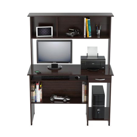 Inval Computer WorkCentre w/Hutch 47.24 in. W Espresso Rectangular 1 -Drawer with Keyboard Tray CC-2501S